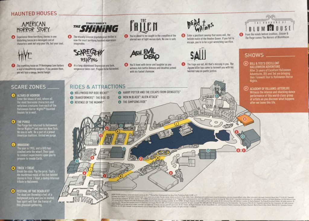 Map of Houses and Scare Zones Universal Halloween Horror Nights