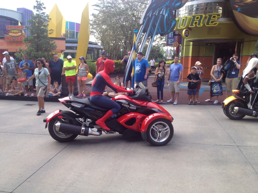 Spider-man arriving at Marvel Super Hero Island